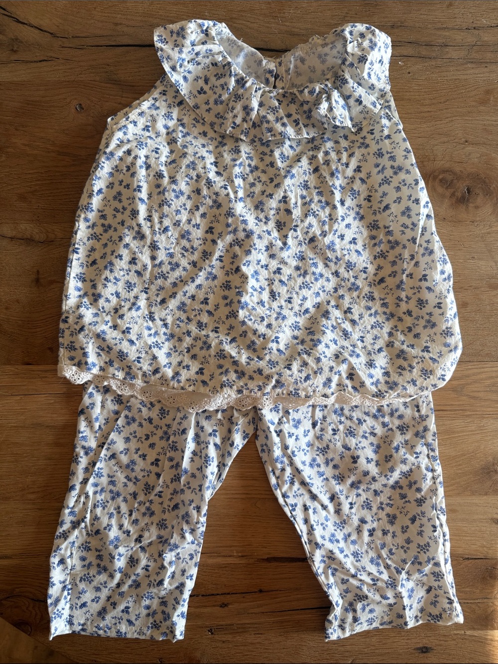 100% Cotton Blue Floral Ruffle Set